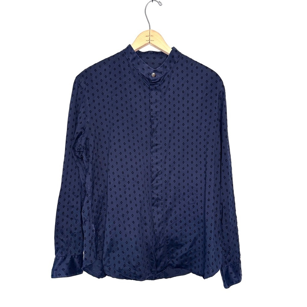 GIORGIO ARMANI Men’s Diamond-Print Cotton Shirt Band Collar Size 42 US XL